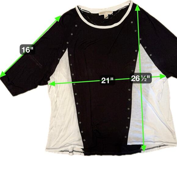 Michael Kors Black White Colorblock Tunic Top 1X Grommet Detail Stretch - Picture 7 of 7